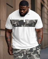 Urban Fashion Camouflage Polo Shirt Trousers Suit Men's Plus Size
